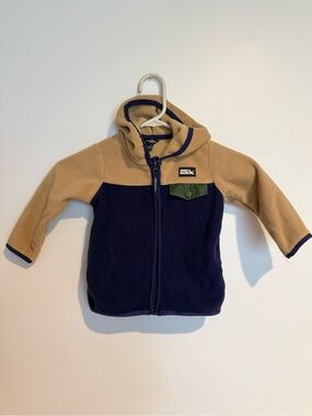 Eddie Bauer Kids Fleece Zip Hoodie in Tan, Navy & Olive Accent